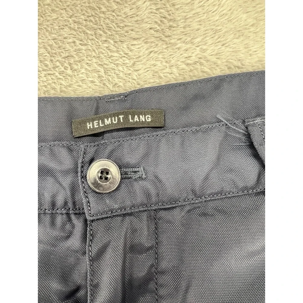 Helmut Lang Pants Sz 30 Mens Navy Blue Mixed Media Nylon Yoke Pleated Tapered
